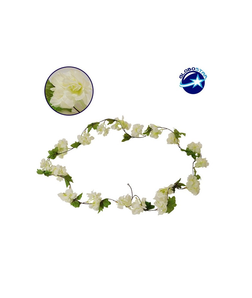 GloboStar® 09025 Τεχνητό Κρεμαστό Φυτό Διακοσμητική Γιρλάντα Μήκους 2.2 μέτρων με 18 X Άνθη Κερασιάς Λευκό